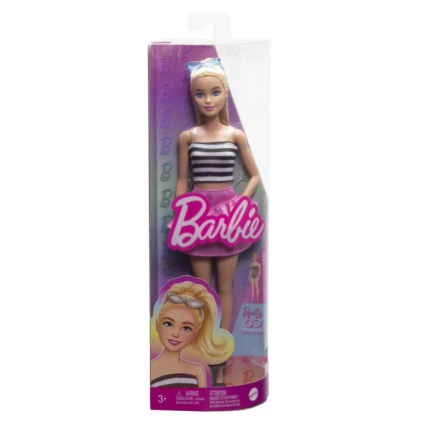 Jocuri de rol - Barbie papusa barbie fashionista blonda cu parul prin in coada si fusta roz, varsta de la 3 ani la 7 ani