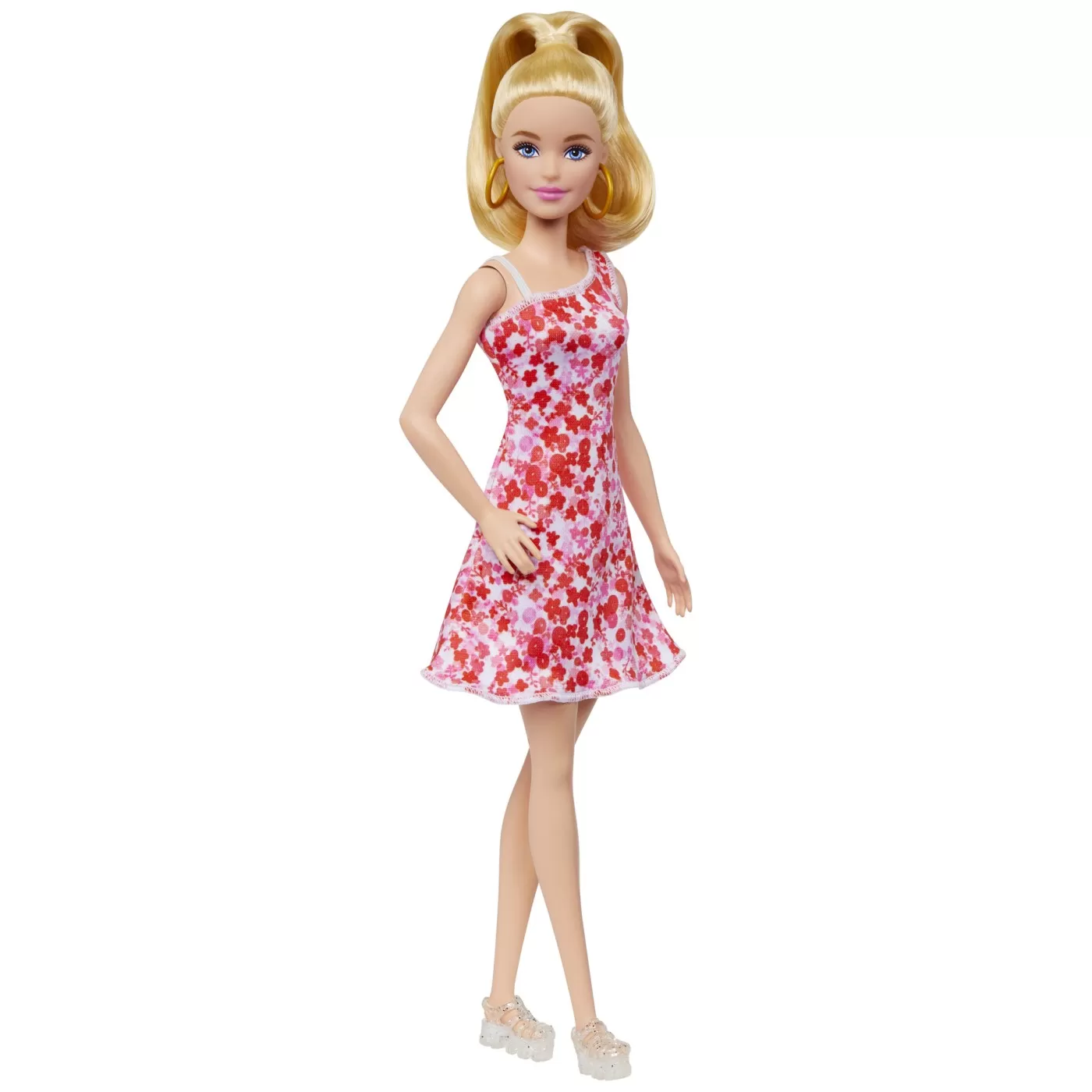 Barbie papusa barbie fashionista blonda cu parul prins in coada si rochie cu floricele, varsta de la 3 ani la 7 ani [5]