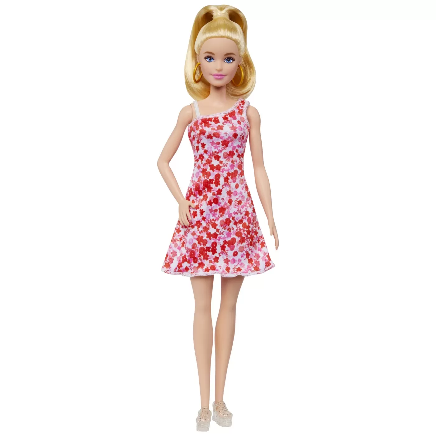 Barbie papusa barbie fashionista blonda cu parul prins in coada si rochie cu floricele, varsta de la 3 ani la 7 ani [3]