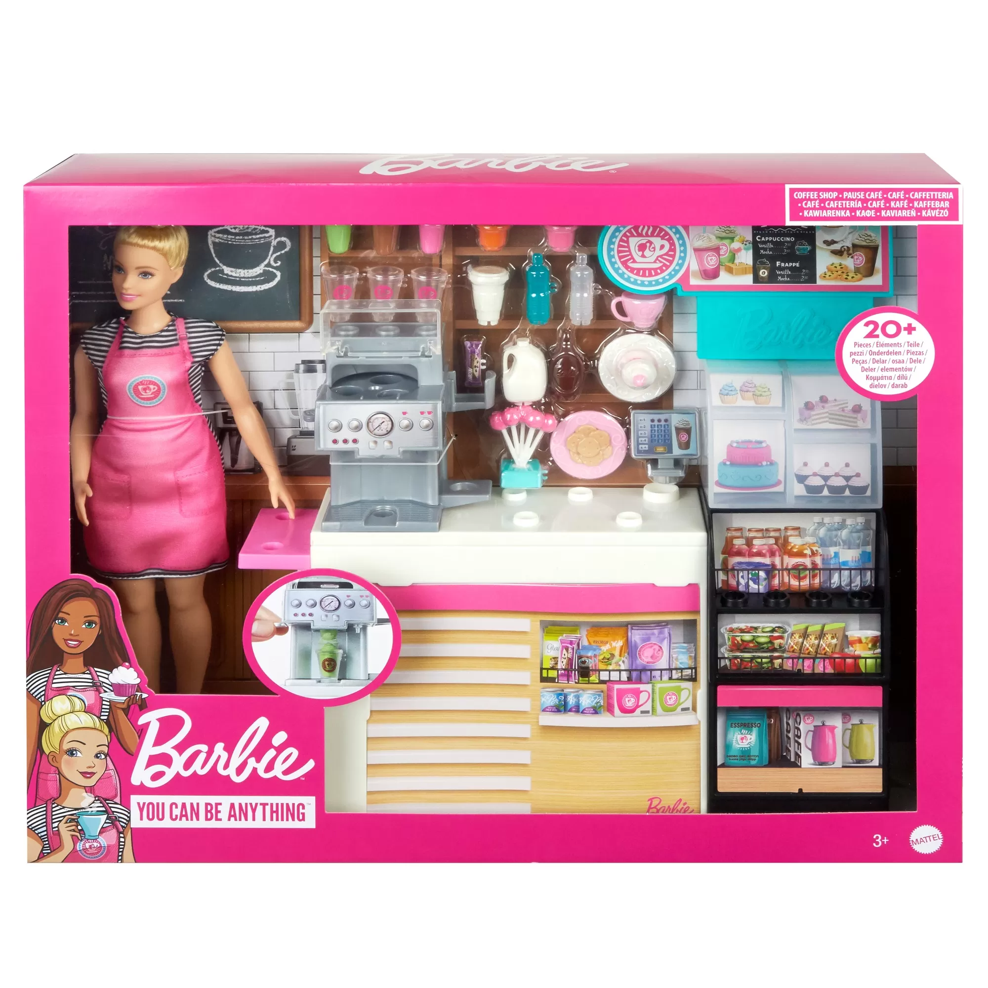 Jucării și Jocuri pentru copii - Barbie set cafenea cu 20 de accesorii, varsta de la 3 ani la 10 ani