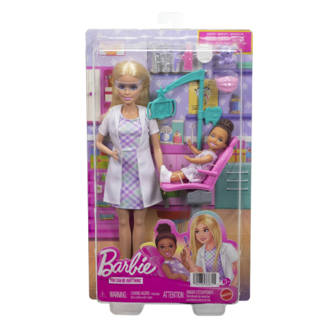 Jucării și Jocuri pentru copii - Barbie set de joaca papusa barbie blonda face cariera dentist copii varsta 3 ani - 7 ani