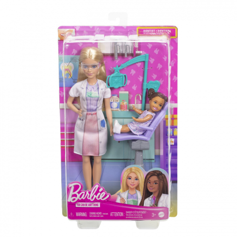 Jocuri de rol - Barbie set de joaca papusa barbie blonda face cariera stomatolog, varsta de la 3 ani la 7 ani