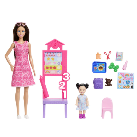 Barbie set de joaca papusa barbie bruneta cu rochie roz face cariera profesoara copii 3 ani - 7 ani [2]