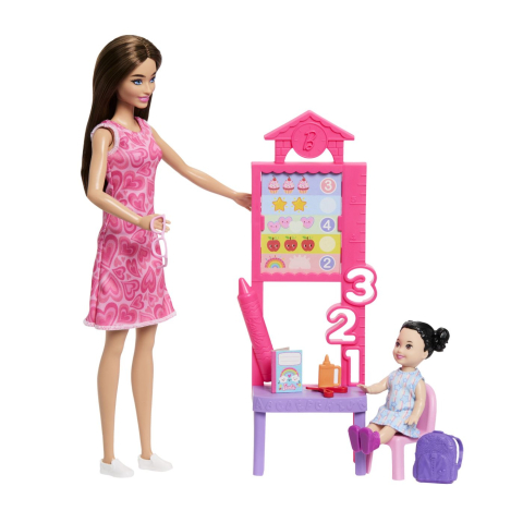 Barbie set de joaca papusa barbie bruneta cu rochie roz face cariera profesoara copii 3 ani - 7 ani [5]