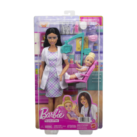 Jucării și Jocuri pentru copii - Barbie set de joaca papusa barbie bruneta face cariera dentist copii varsta 3 ani - 7 ani