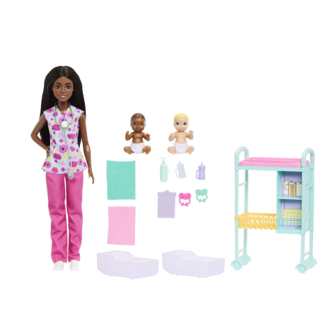 Barbie set de joaca papusa barbie bruneta face cariera medic pediatru copii varsta 3 ani - 7 ani [1]