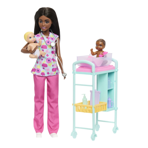 Barbie set de joaca papusa barbie bruneta face cariera medic pediatru copii varsta 3 ani - 7 ani [4]