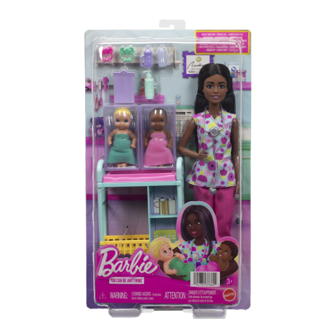 Jucării și Jocuri pentru copii - Barbie set de joaca papusa barbie bruneta face cariera medic pediatru copii varsta 3 ani - 7 ani