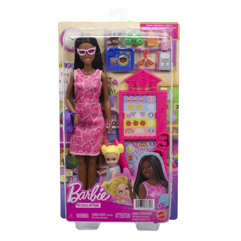 Barbie set de joaca papusa barbie bruneta mulatra face cariera profesoara copii 3 ani - 7 ani [1]