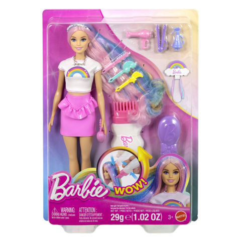 Jucării și Jocuri pentru copii - Barbie set papusa barbie cu par stralucitor curcubeu si accesorii  copii varsta 3 ani - 8 ani