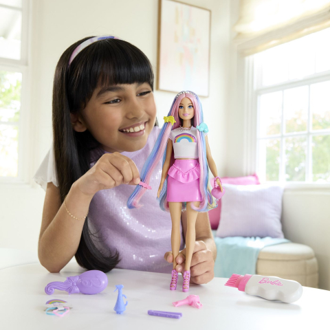 Barbie set papusa barbie cu par stralucitor curcubeu si accesorii  copii varsta 3 ani - 8 ani [3]