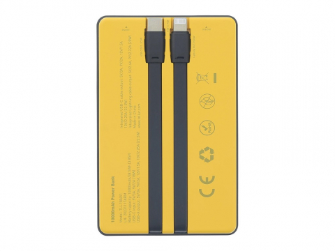 Baterie externă Tellur 10000mAh, USB-C + Lightning cabluri incorporate, QC3.0, PD, galben [2]