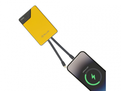 Baterie externă Tellur 10000mAh, USB-C + Lightning cabluri incorporate, QC3.0, PD, galben [3]