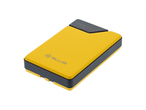 Periferice IT - Baterie externă Tellur 10000mAh, USB-C + Lightning cabluri incorporate, QC3.0, PD, galben