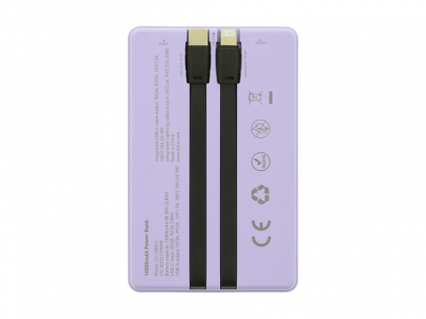 Baterie externă Tellur 10000mAh, USB-C + Lightning cabluri incorporate, QC3.0, PD, mov [2]