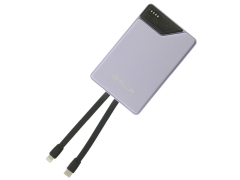 Baterie externă Tellur 10000mAh, USB-C + Lightning cabluri incorporate, QC3.0, PD, mov [4]