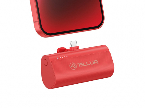 Baterii externe - Baterie externă Tellur PD202 5000mAh, QC3.0 18W + PD20W, USB-C, roșu