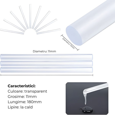Baton silicon Colorarte, lipire la cald, 11mm x 18cm, alb, transparent, set 10 buc [1]