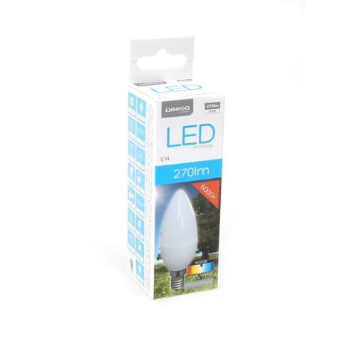 Casă, gradină și bricolaj - Bec economic cu led, lumanare 3.2Watt Omega Candle E14 OMELE14C-3W-6000, 270 lumeni, 42955, 6000K alb