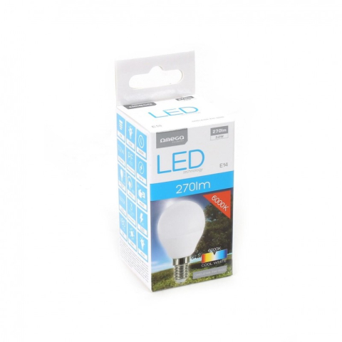 Casă, gradină și bricolaj - Bec economic cu led, rotund 3.2Watt Omega Comfort E14 OMELE14A-3W-6000, 270 lumeni, 42948, 6000K alb
