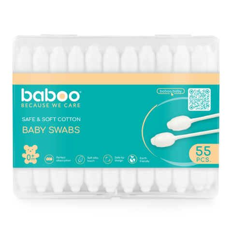 Diversificare si Ingrijire Bebe - Betisoare bumbac pentru bebelusi cu protectie baboo - 55 buc.