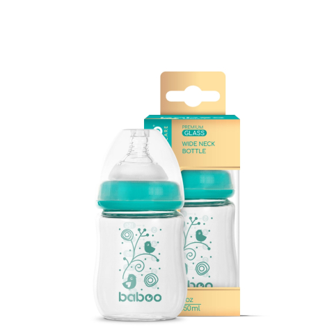 Diversificare si Ingrijire Bebe - Biberon Din Sticla Anticolici Baboo - Gat Larg, 150 ml, 0 luni+