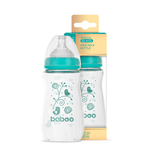 Diversificare si Ingrijire Bebe - Biberon Din Sticla Anticolici Baboo - Gat Larg, 250 ml, 3 luni+