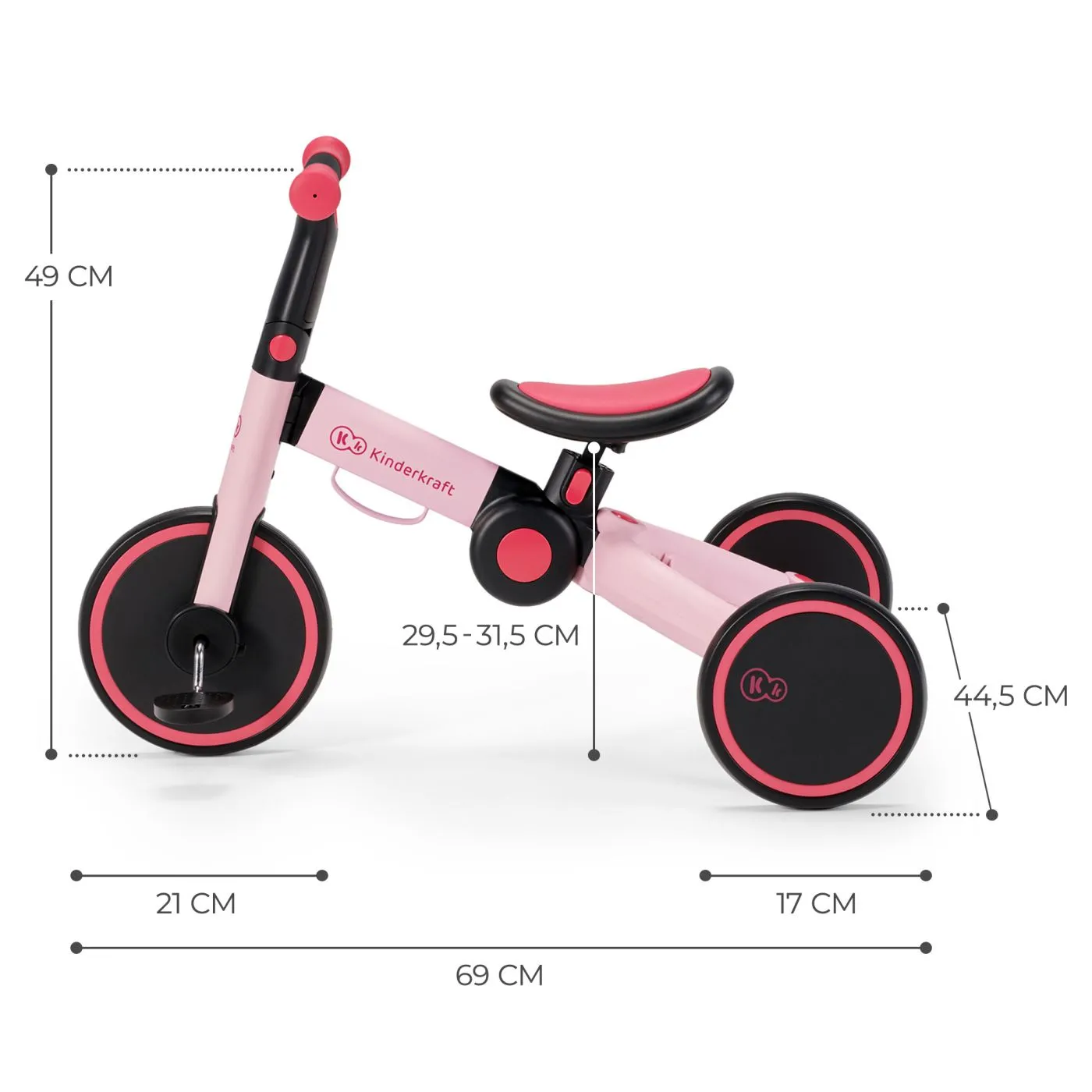 Bicicleta de echilibru / tricicleta kinderkraft 4trike, candy pink, copii varsta 2 ani pana la 5 ani [2]