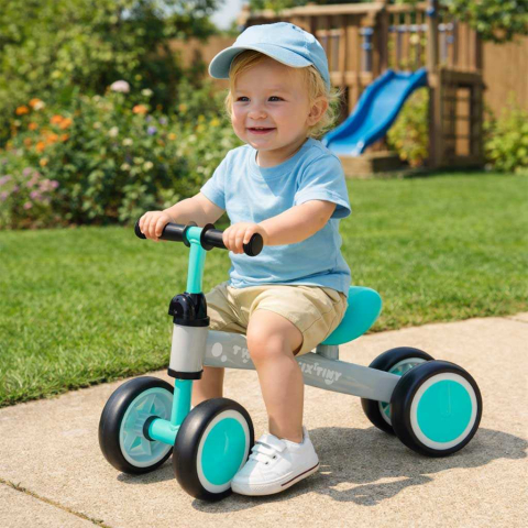 Bicicleta echilibru copii 4 roti, fara pedale, stabila, ghidon reglabil, 2 ani+, Mint [1]