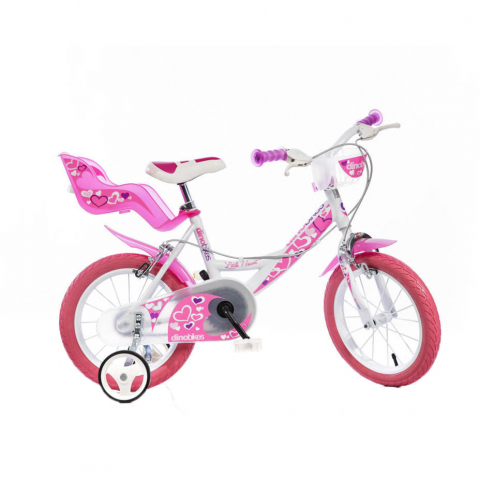 Jucării și Jocuri pentru copii - Bicicleta roz cu inimioare 16"
