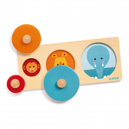 Jucării și Jocuri pentru copii - Biga Basic, Puzzle incastru din lemn cu cercuri, piese cu butoni, Montessori, Djeco