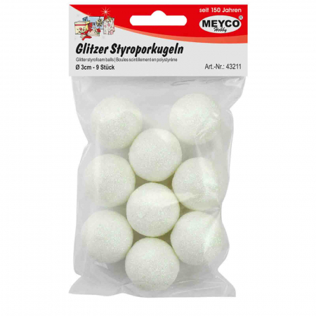 Art & Craft si Artizanat - Bile din polistiren cu sclipici, 9 buc