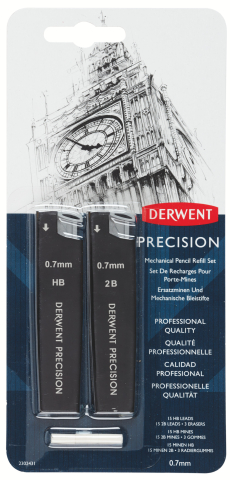 Rechizite Școlare - Blister 2 x mine creion 0.7 hb/2b + 2 radiere pt creion profesional derwent