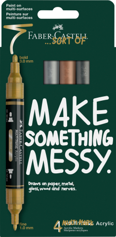 Art & Craft si Artizanat - Blister 4 markere acrilice multimark culori metalizate faber-castell