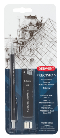 Rechizite Școlare - Blister creion mecanic 0.5mm profesional negru +mine + 2 radiere derwent
