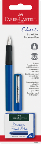 Rechizite Școlare - Blister stilou scolar albastru + 6 cartuse faber-castell