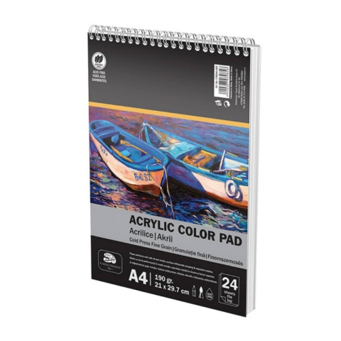 Rechizite Școlare - Bloc de desen A4 Pigna, pentru Culori acrilice, 24 file, 190g/mp, cu spira