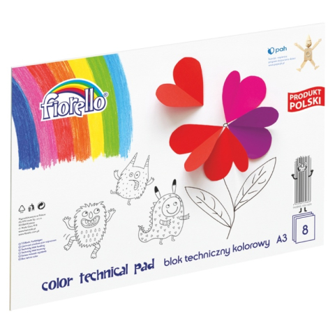 Bloc tehnic colorat A3 Fiorello 150-1439, 160g/mp, mix diverse culori, set 8 file [0]