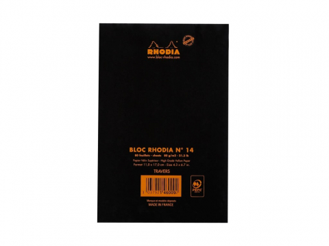 Blocnotes 11 x 7 cm, capsat, 80 file, N°14, Rhodia Basic, black [2]