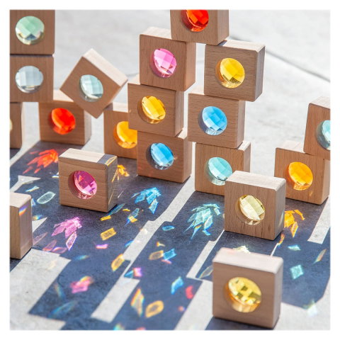 Blocuri caleidoscop din lemn cu insertii acrilice, Tickit, copii varsta 2-10 ani [5]