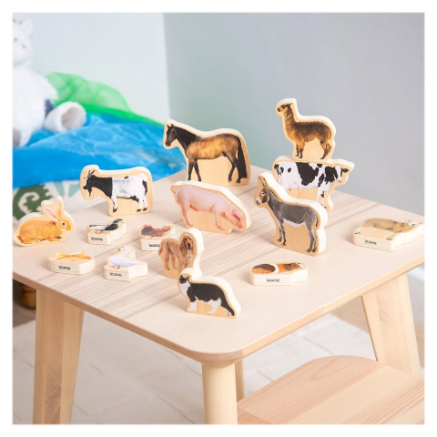 Blocuri din lemn cu animale domestice, 15 piese, copii varsta 1-7 ani [3]