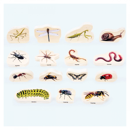 Jucării și Jocuri pentru copii - Blocuri din lemn cu Insecte, 15 piese, TickiT, 1-7 ani