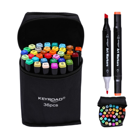 Rechizite Școlare - Borseta cu 36x Marker 2 capete Keyroad ArtMarkers MP74244, varf fin/tesit