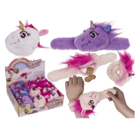 Jucarii de Plus - Bratara elastica din plus, cu fermoar, unicorn, 3 culori asortate, Out of the blue 61/6731 / 35140