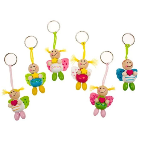 Îmbrăcăminte și accesorii - Breloc figurine din lemn, fetite cu aripi, Trendhaus, CH28178, diverse culori