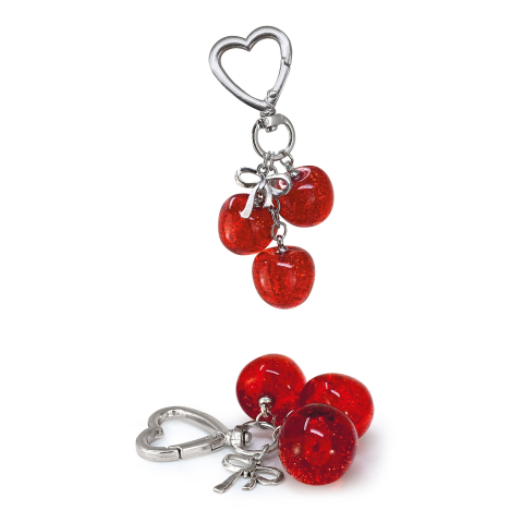 Breloc Glitter Charm cu inel si carabina – model cirese, 2 culori asortate, pret/1 buc [1]