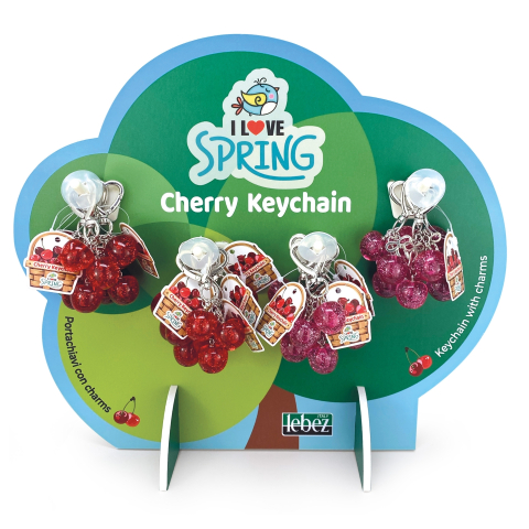 Îmbrăcăminte și accesorii - Breloc Glitter Charm cu inel si carabina – model cirese, 2 culori asortate, pret/1 buc