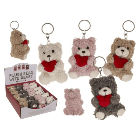 Jucarii de Plus - Breloc - ursulet de plus cu inima, 8cm, 4 culori, 3+ ani, Out of the blue, 61/6971 / 38037