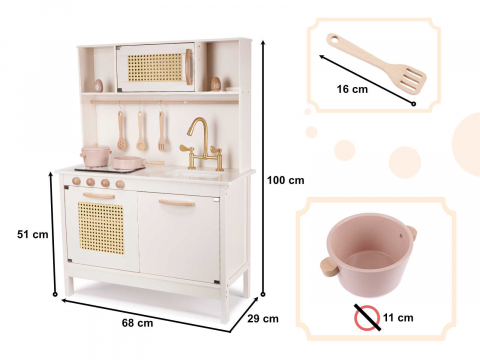 Bucatarie copii, din lemn, model Retro, 100 cm inaltime, Efecte luminoase si Sonore, Calitate Superioara, Include Plita cu Doua Arzatoare, Cuptor, Chiuveta, Cuptor cu Microunde si Accesorii [5]