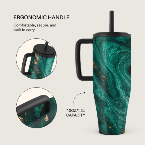 Burga Cana Termos Emerald Pool 1.2 L cu capac anti scurgeri si pai reutilizabil, inox [2]